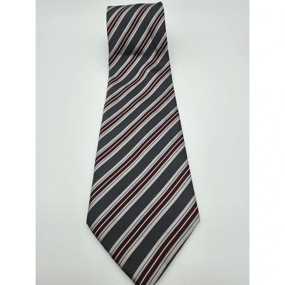 Kenneth Cole Maroon Gray Brown Striped Pattern Designer Tie 58
